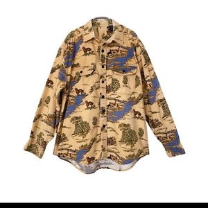 Vintage 90s Dog Country Pattern Brushed Flannel Heavyweight Shirt Oversized L/XL
